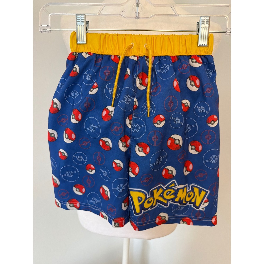 Pokemon Kids Poke Ball Print Swim Trunks Blue Yellow Size 7-8 Years